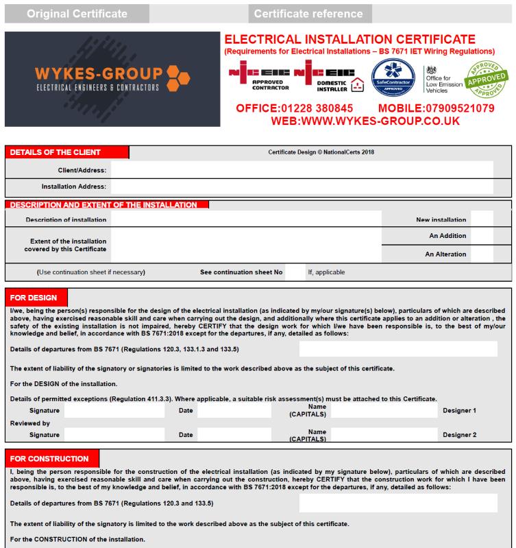 Commercial Electrical Works Certificates in Carlisle, Cumbria