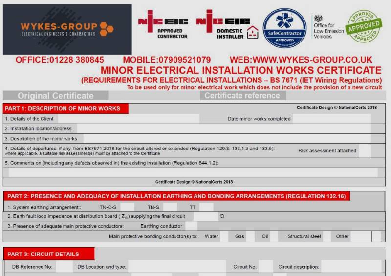 Minor Works Certificate in Carlisle, Cumbria